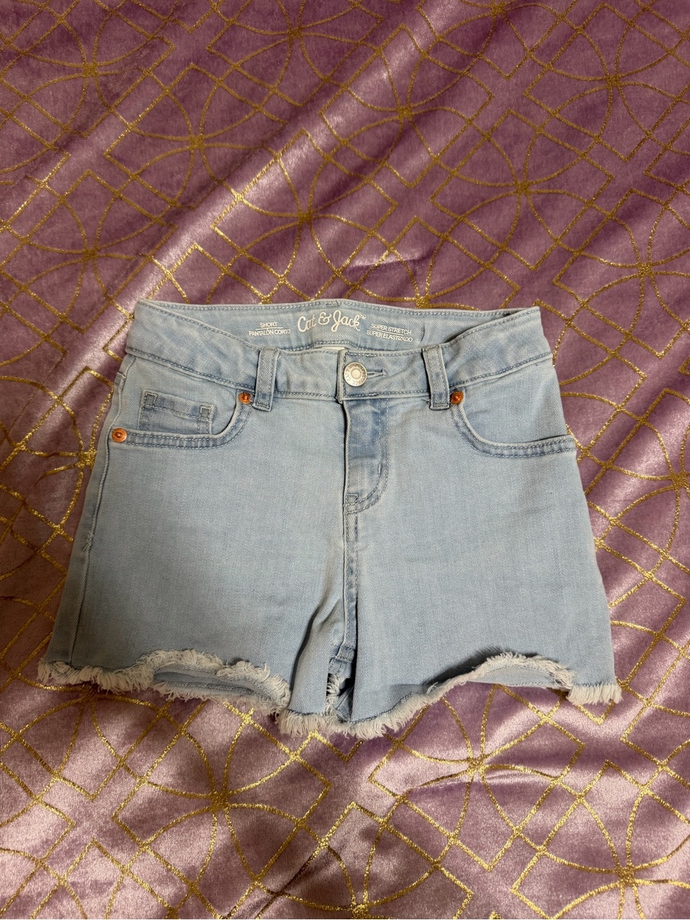 💥 KIDS Girls Cat & Jack Light Blue Denim Frayed-Hem Shorts